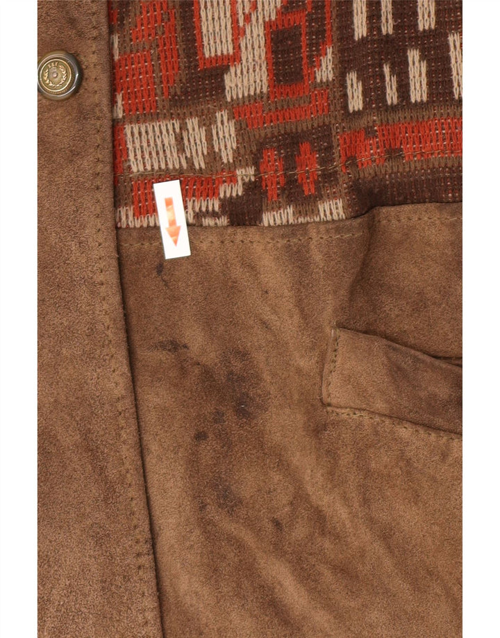 Palton de vânt supradimensionat din piele intoarsa pentru femei vintage IT 46 mare bej geometric