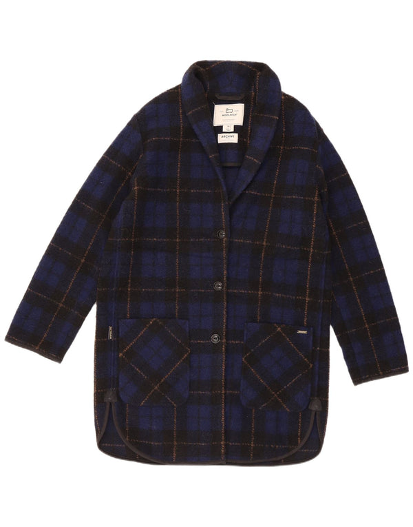 Palton supradimensionat pentru femei Woolrich UK 6 XS poliester cu carouri bleumarin