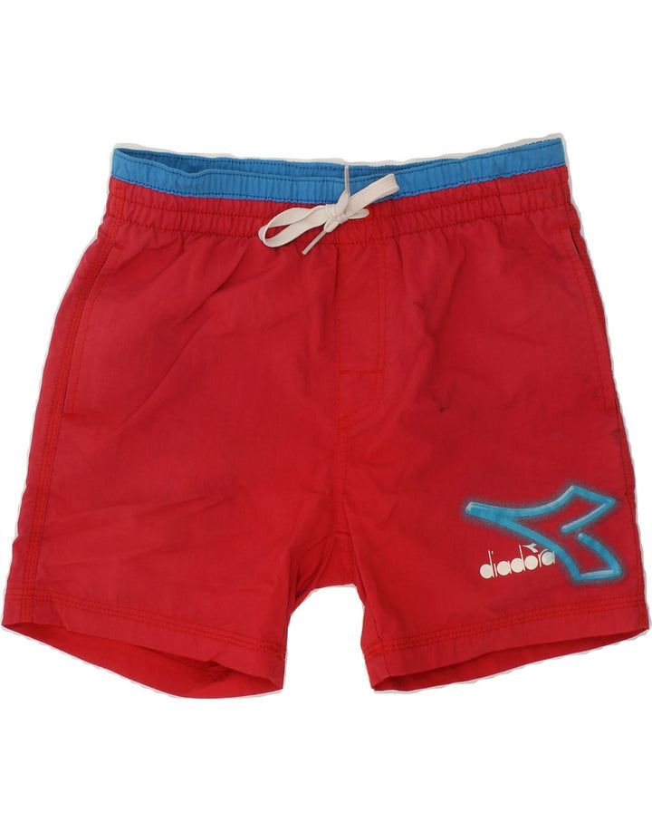 DIADORA Boys Swimming Shorts 7-8 Years Medium Red Colourblock Vintage Diadora and Second-Hand Diadora from Messina Hembry 