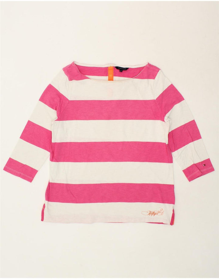 TOMMY HILFIGER Womens Top 3/4 Sleeve UK 12 Medium Pink Striped Vintage Tommy Hilfiger and Second-Hand Tommy Hilfiger from Messina Hembry 