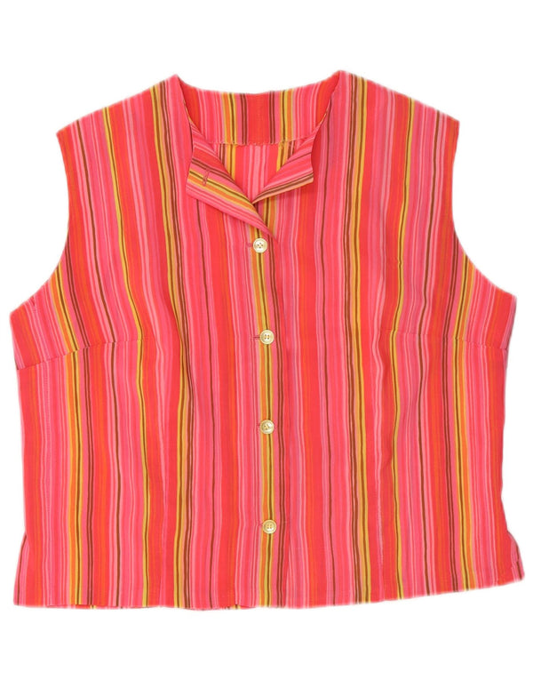 Bluză de cămașă fără mâneci pentru femei vintage UK 14 Medium roz cu dungi
