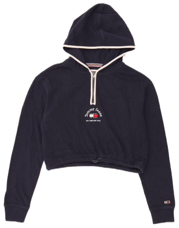Jumper Tommy Hilfiger pentru femei Crop Graphic Hoodie UK 6 XS Bumbac bleumarin