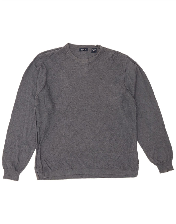 Pulover IZOD pentru bărbați, cu gât roșu, din bumbac Argyle/Diamond, gri mediu