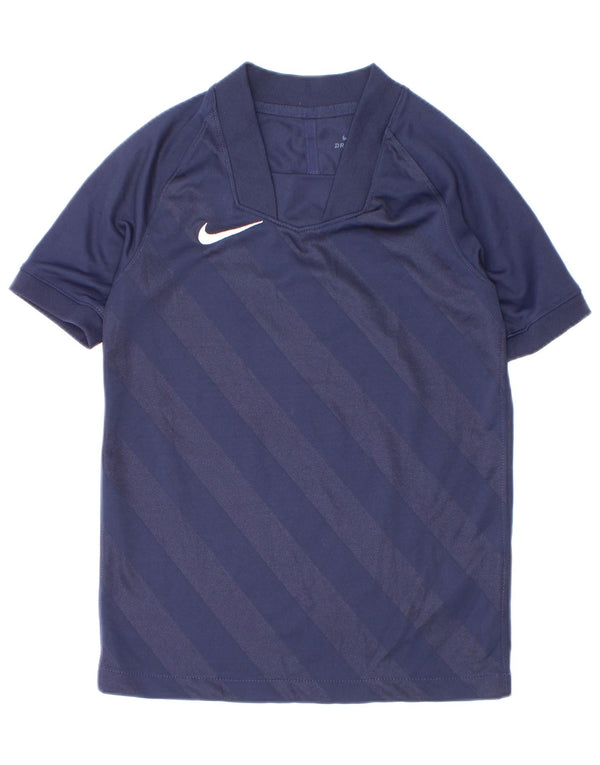 Nike Boys Dri Fit T-Shirt Top 6-7 Years XS Navy Blue Striped Polyester