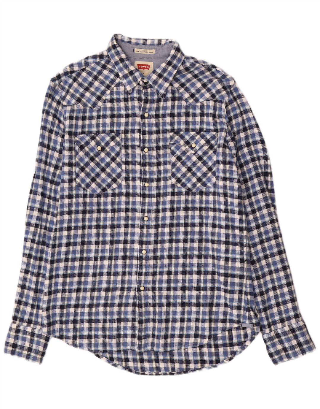 Cămașă de flanel Levi's Slim Fit, bumbac cu carouri albastru mediu