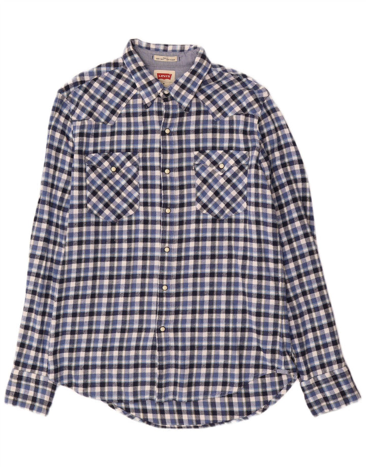 Cămașă de flanel Levi's Slim Fit, bumbac cu carouri albastru mediu