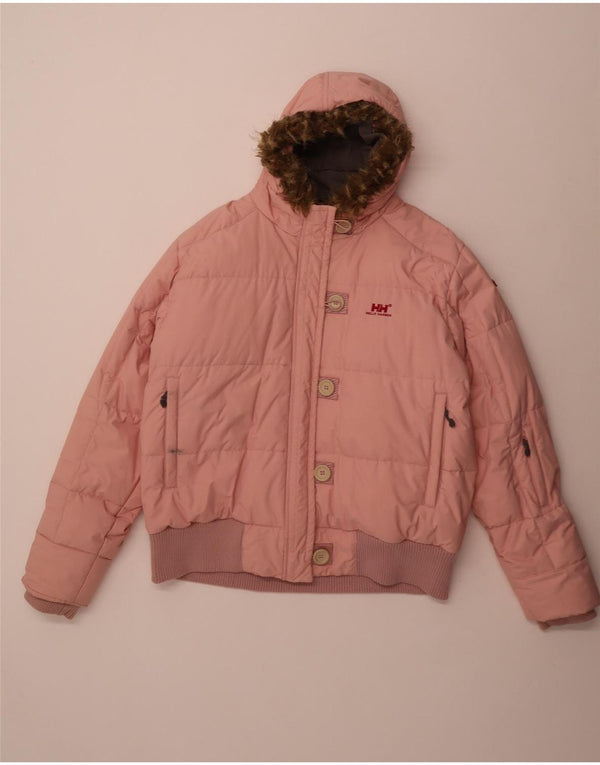 Helly Hansen Womens Hooded Padded Jacket UK 44 2XL Pink Nylon