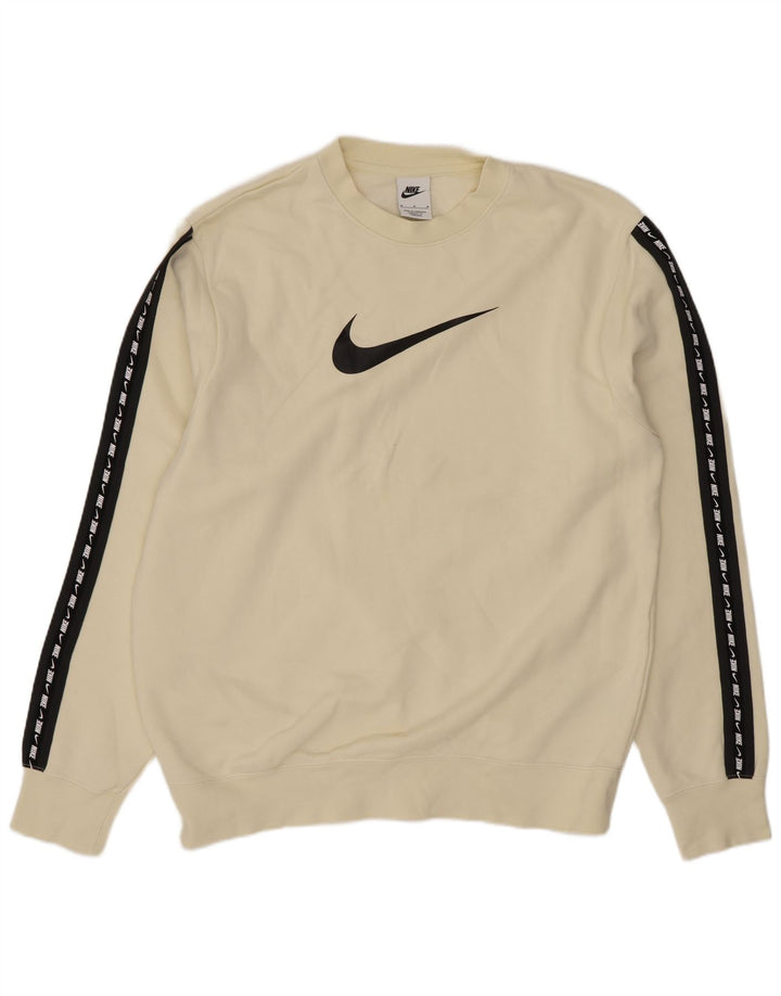 Hanorac grafic pentru bărbați Nike Pulover mediu din bumbac color bloc alb