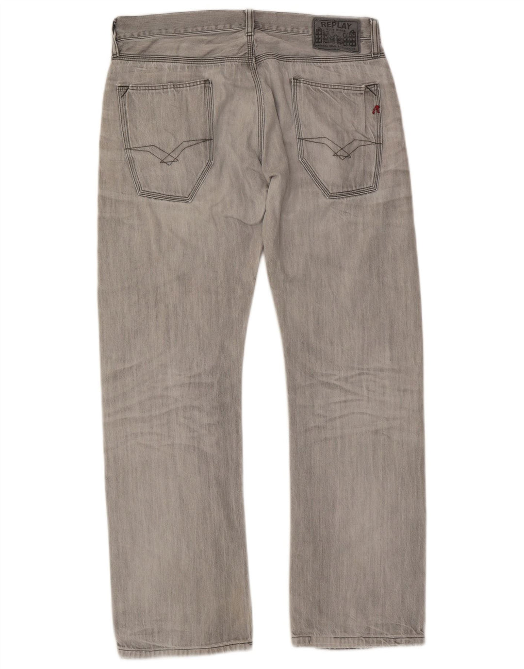Replay Blugi Distressed Straight pentru bărbați W33 L32 bumbac gri