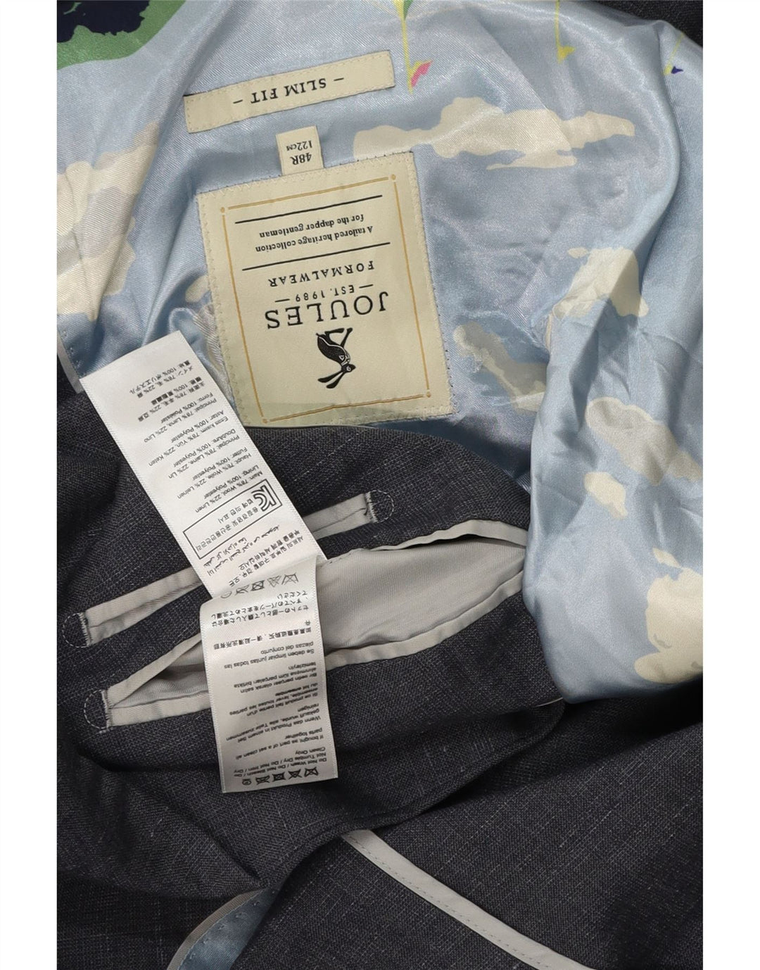 Blazer pentru bărbați Joules, slim fit, cu 2 nasturi, UK 48 4XL, lână gri pete