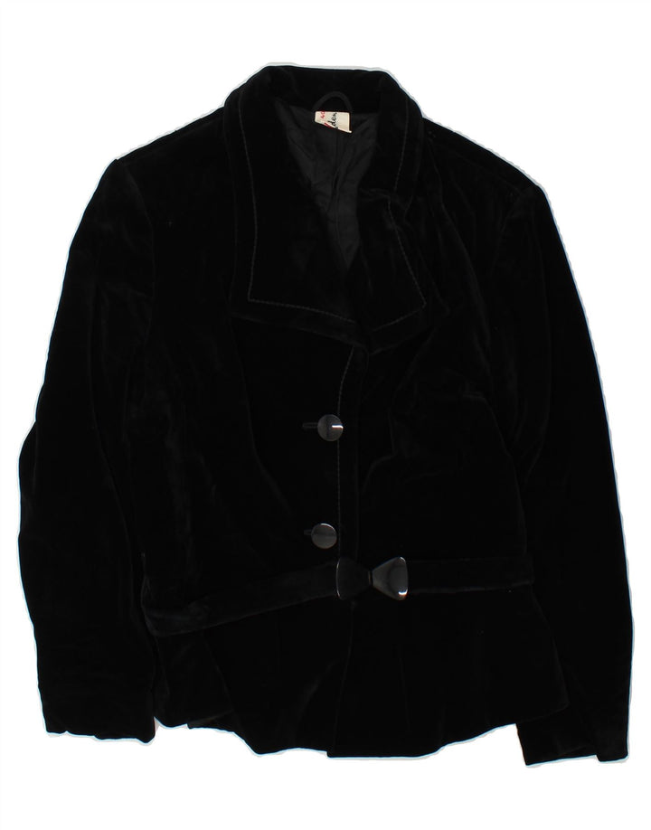 LUCIE LINDEN Womens Velvet 2 Button Blazer Jacket IT 40 Small Black Vintage Lucie Linden and Second-Hand Lucie Linden from Messina Hembry 