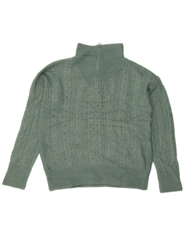 Pulover pentru femei Fat Face supradimensionat cu fermoar și gât UK 12 Nylon verde mediu