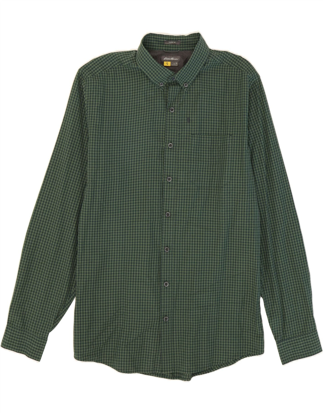 EDDIE BAUER Mens Classic Fit Shirt Large Green Check Polyester Vintage Eddie Bauer and Second-Hand Eddie Bauer from Messina Hembry 