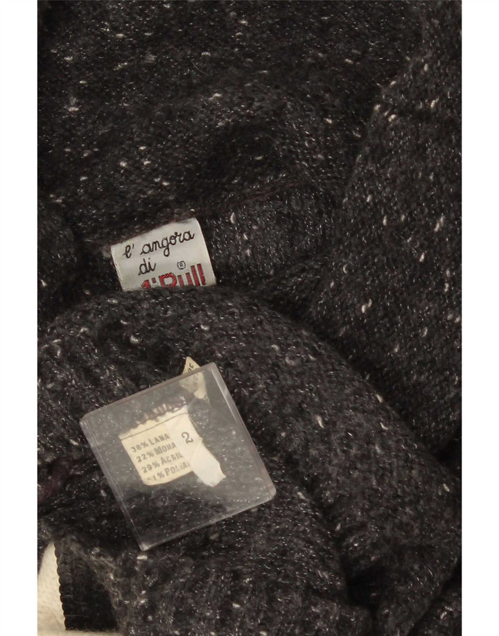 Pulover vintage pentru femei cu gât rulat, UK 14, lână neagră medie, bloc de culoare