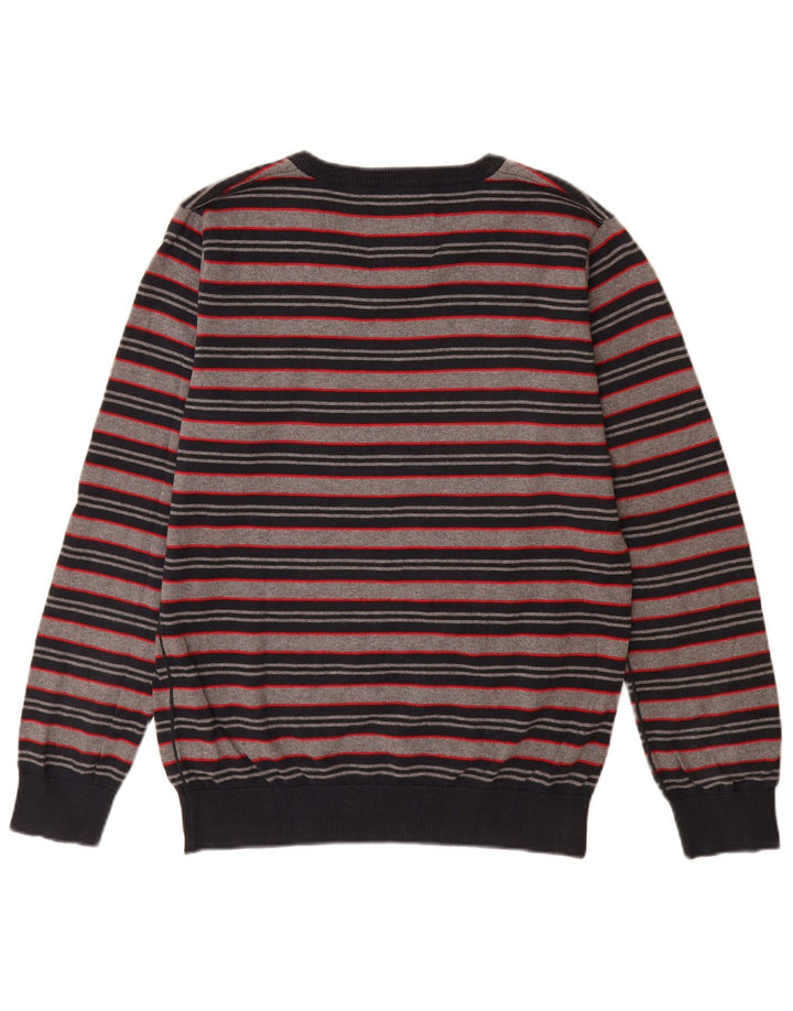 Pulover Jack & Jones pentru bărbați cu decolteu în V, bumbac cu dungi gri mediu