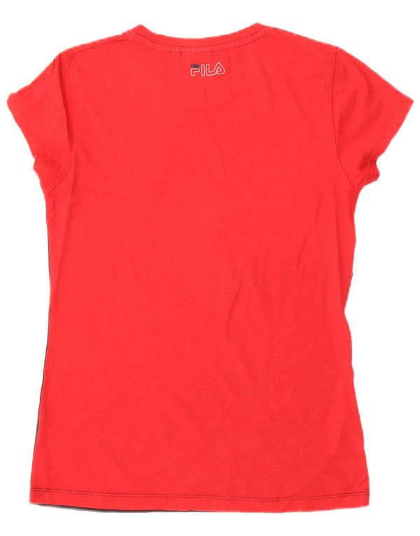 Tricou cu grafic Fila pentru femei Top UK 12 Medium Red Colorblock Bumbac