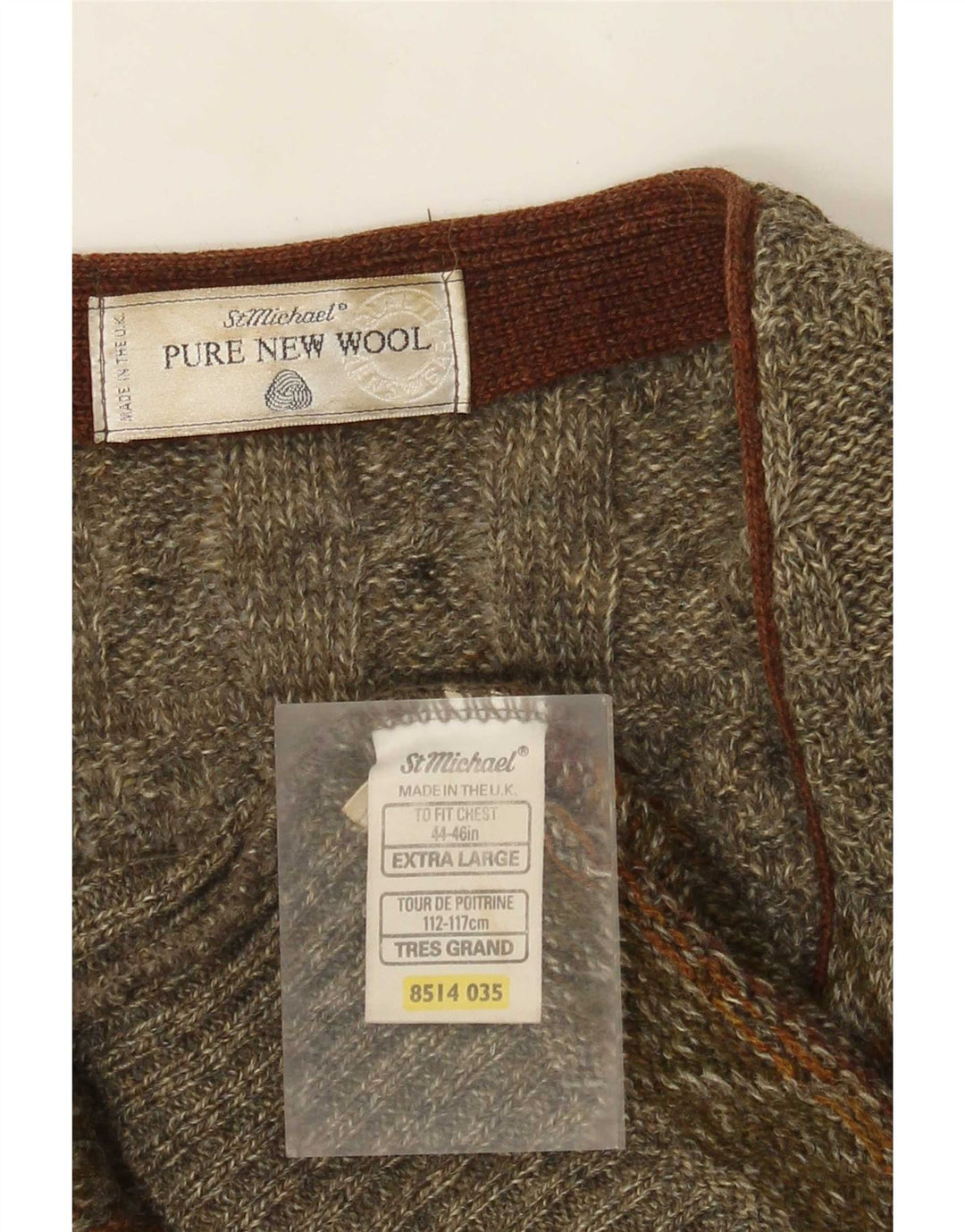 Pulover cardigan pentru bărbați St Michael XL Kaki Geometric Lână