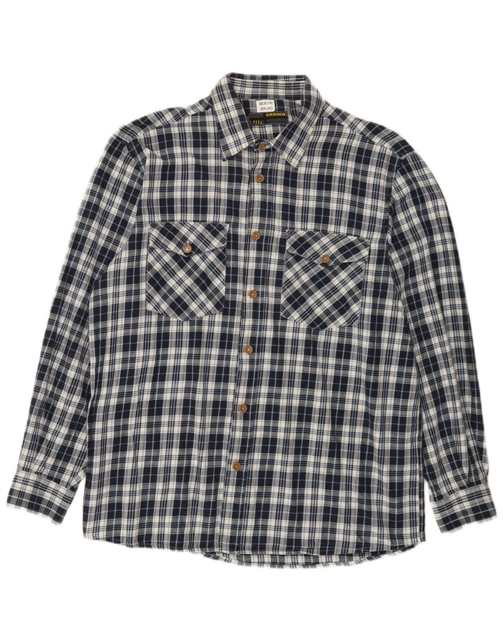 Cămașă de flanel pentru bărbați Crown Mărimea 44 XL Bumbac cu carouri bleumarin