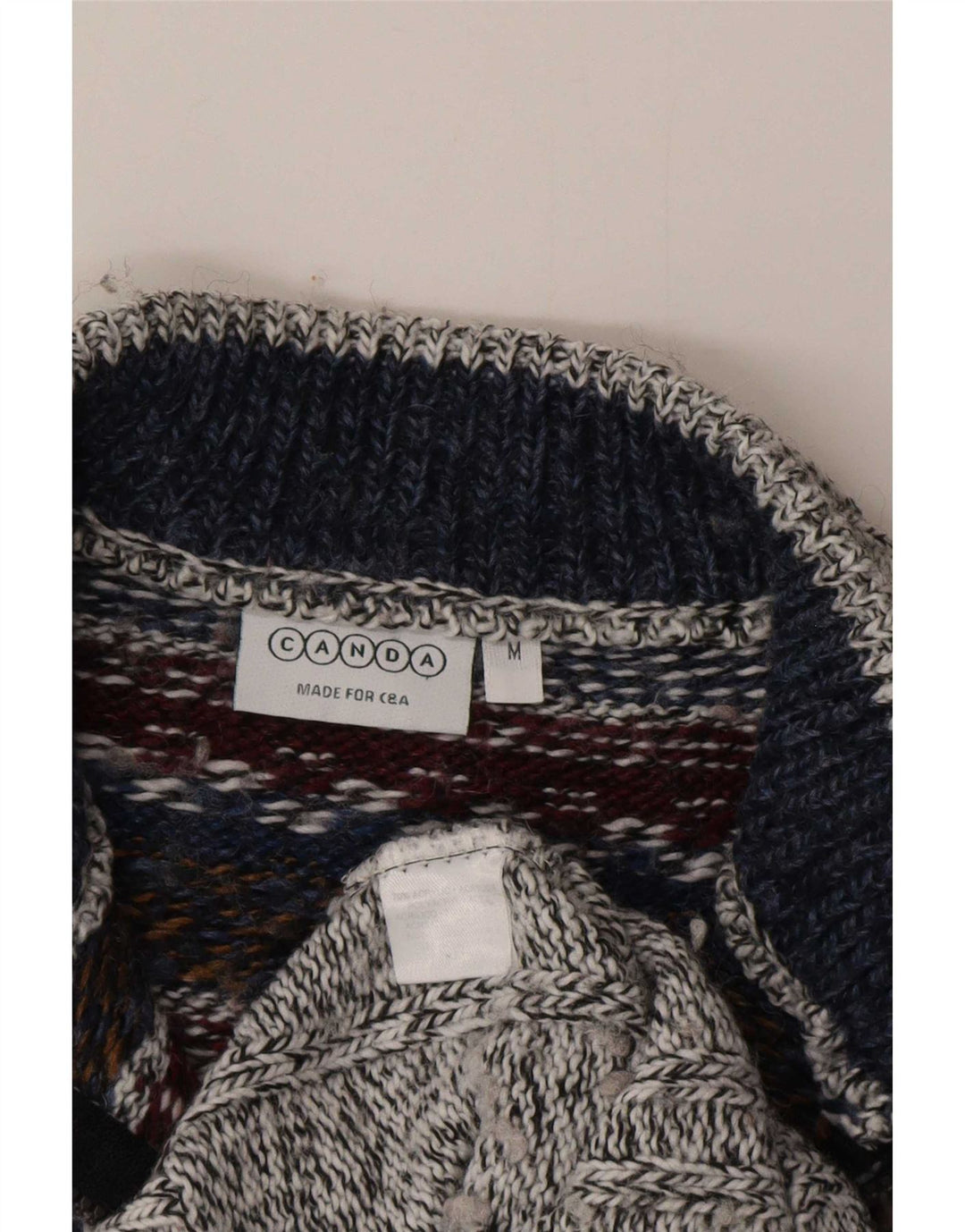 Pulover pentru bărbați Canda cu fermoar și gât, gri mediu, acrilic Fair Isle