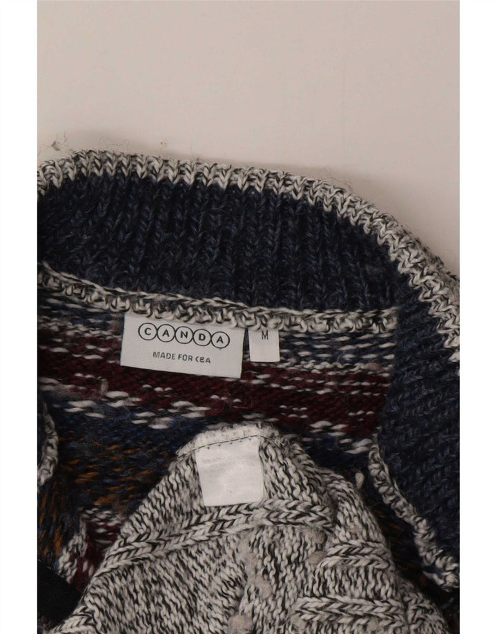 Pulover pentru bărbați Canda cu fermoar și gât, gri mediu, acrilic Fair Isle