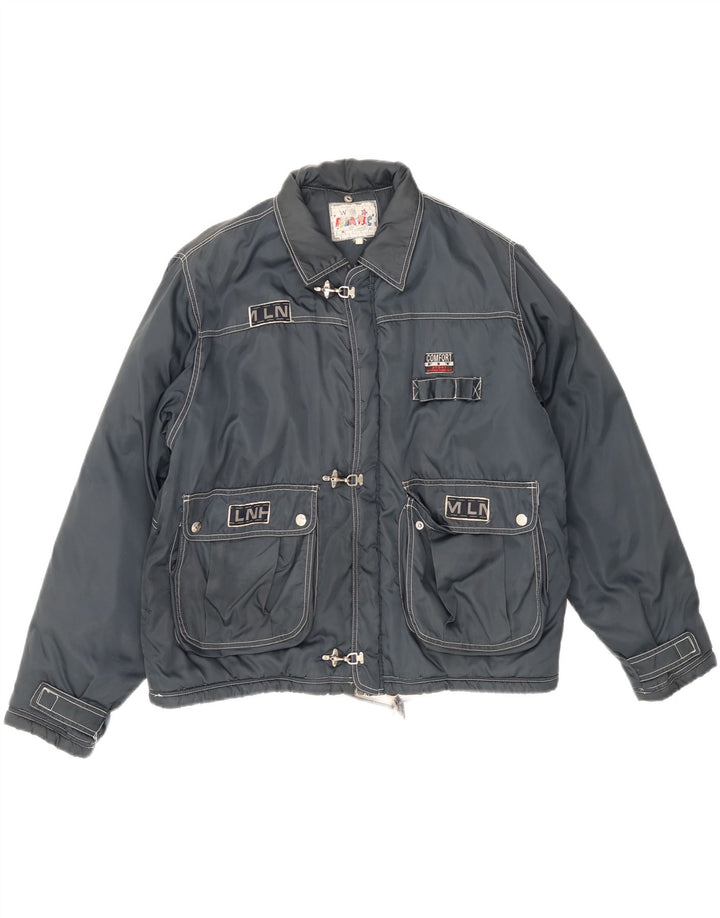 Jachetă căptușită cu glugă vintage pentru bărbați UK 38 Medium Bleumarin