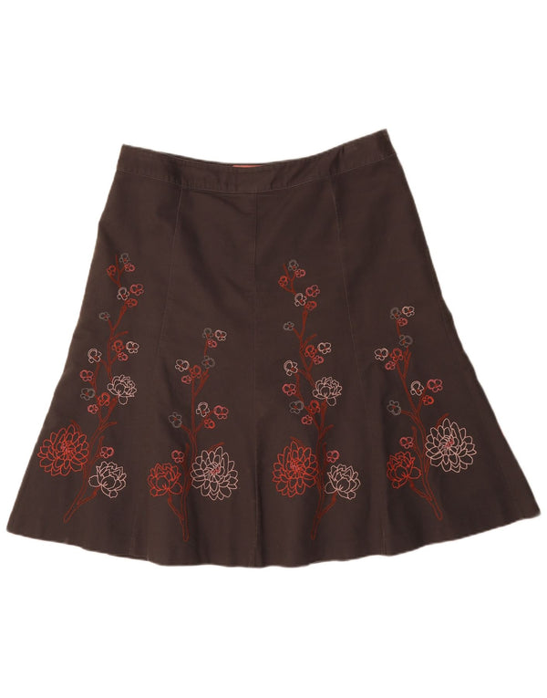 Laura Ashley Fusta A-Line de weekend pentru femei UK 18 XL W36 maro bumbac floral