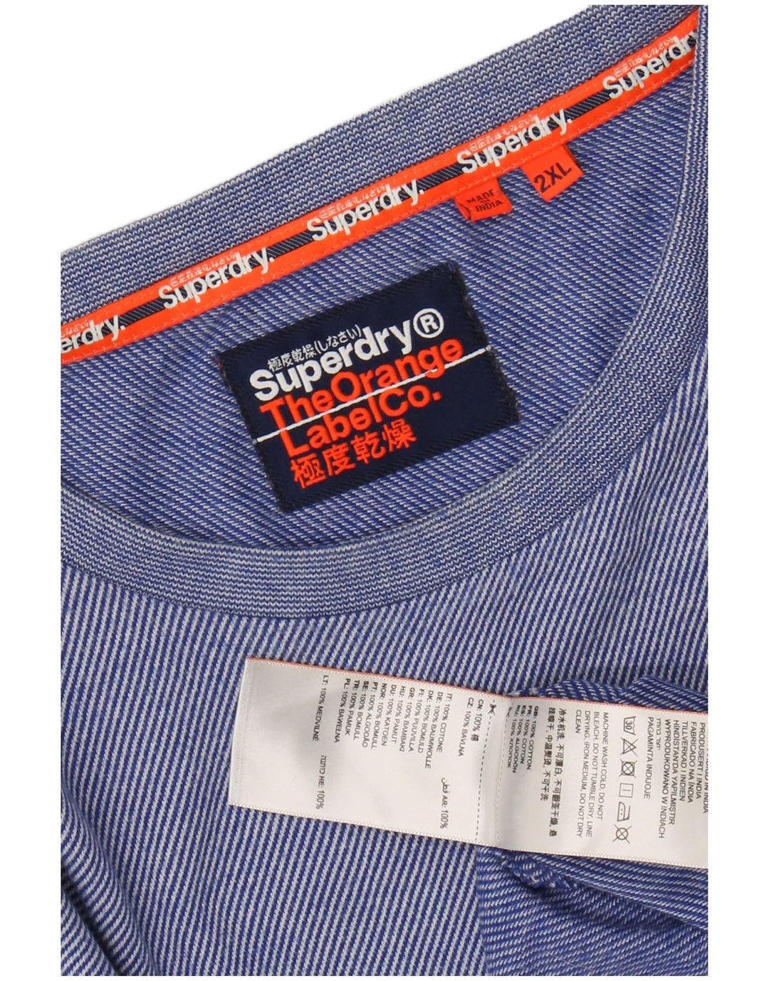 SUPERDRY Tricou Bărbați Top 2XL Blue Pinstripe Bumbac