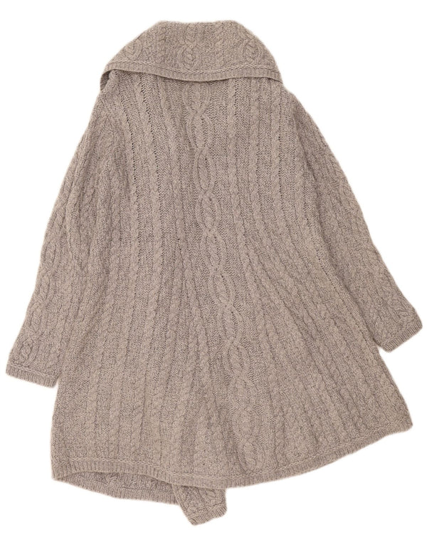 Pulover cardigan cu paragate Aran Crafts pentru femei UK 12 Lână merinos gri mediu