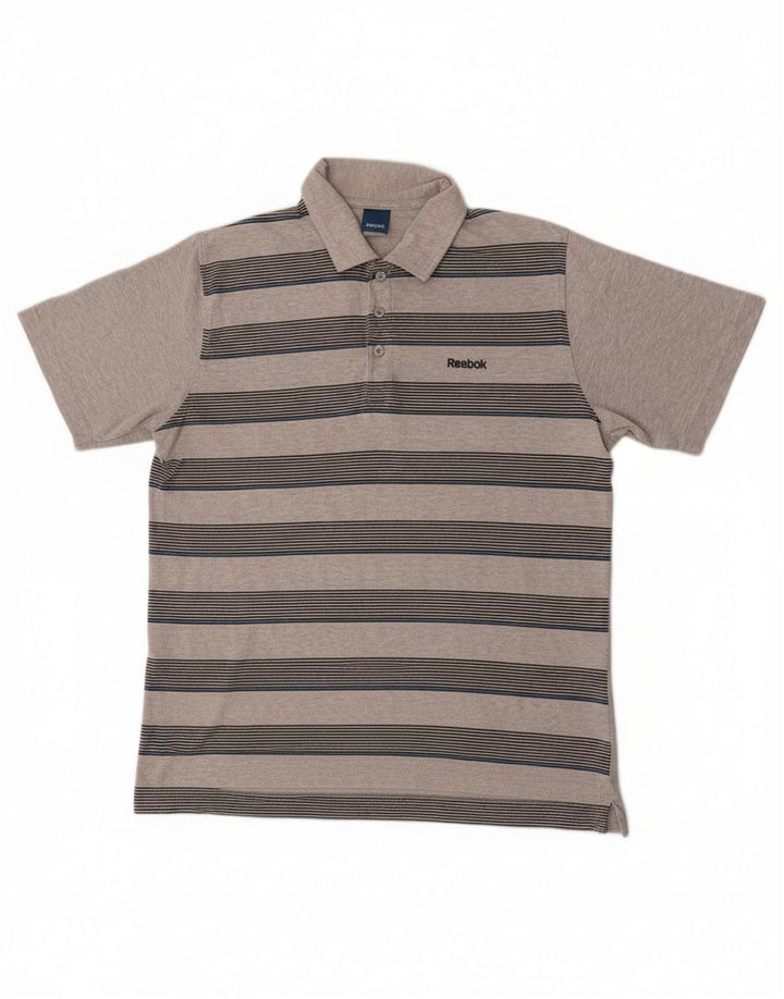 Tricou polo Reebok pentru bărbați, bumbac cu dungi gri medii