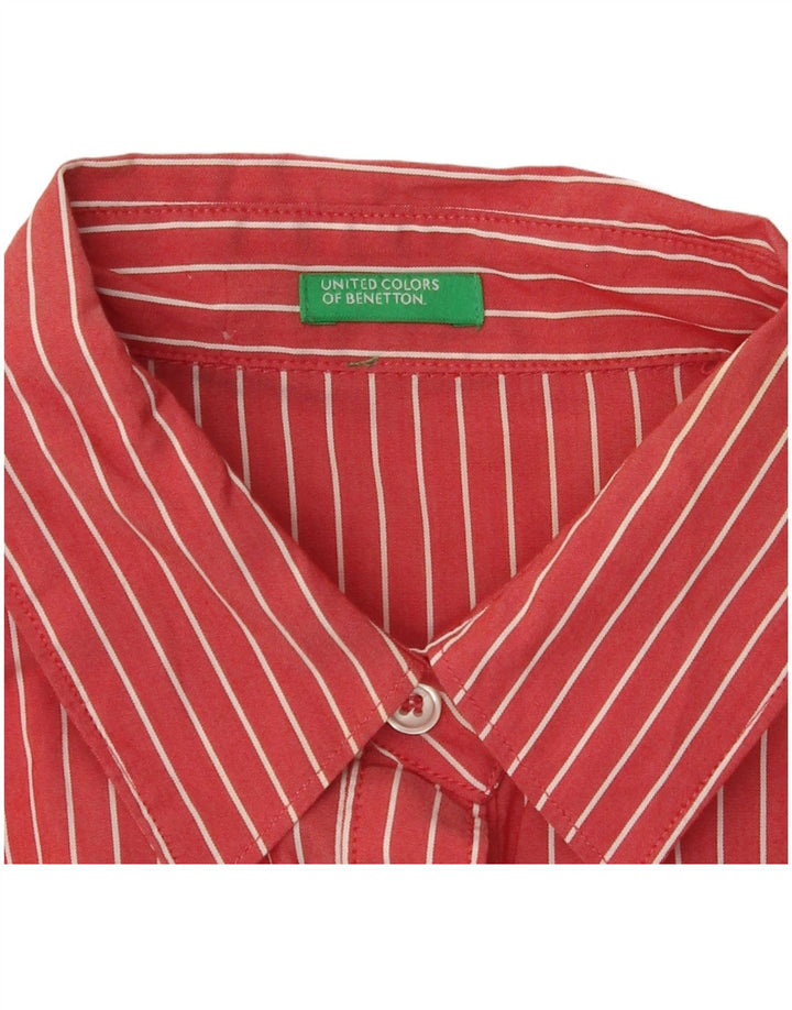 Cămașă cu mânecă scurtă pentru femei BENETTON UK 14 Medium Red Pinstripe