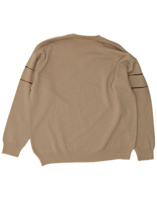 Pulover Vintage pentru bărbați cu decolteu în V IT 50 Medium Bej Poliacrilic cu dungi