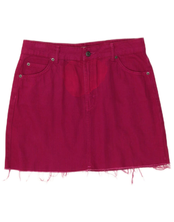 Topshop Moto Mini Fusta Denim pentru Femei UK 12 Medium W30 Roz