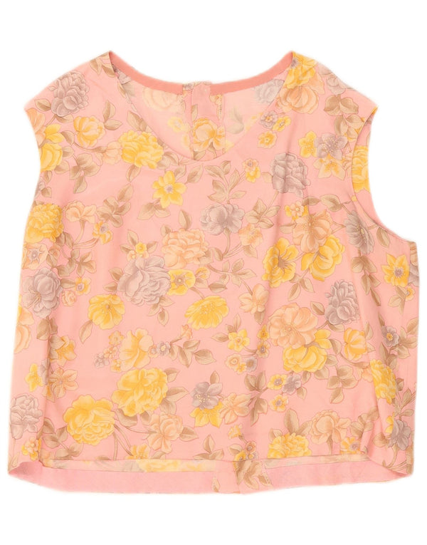 Bluză fără mâneci pentru femei vintage UK 12 Roz mediu Floral