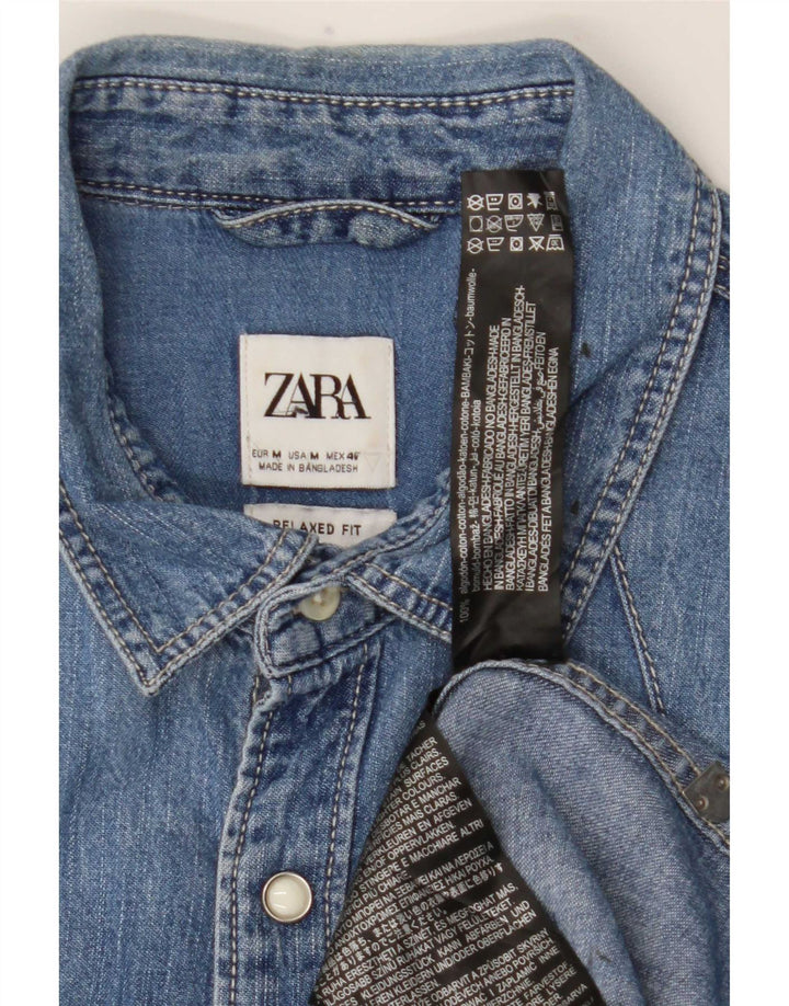 Cămașă din denim pentru bărbați Zara, bumbac albastru mediu