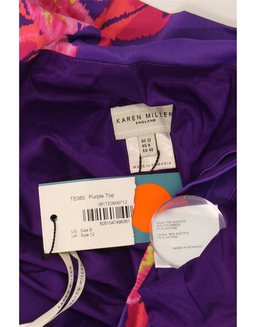 KAREN MILLEN Top cu umeri decupați pentru femei UK 12 Medium Purple Floral