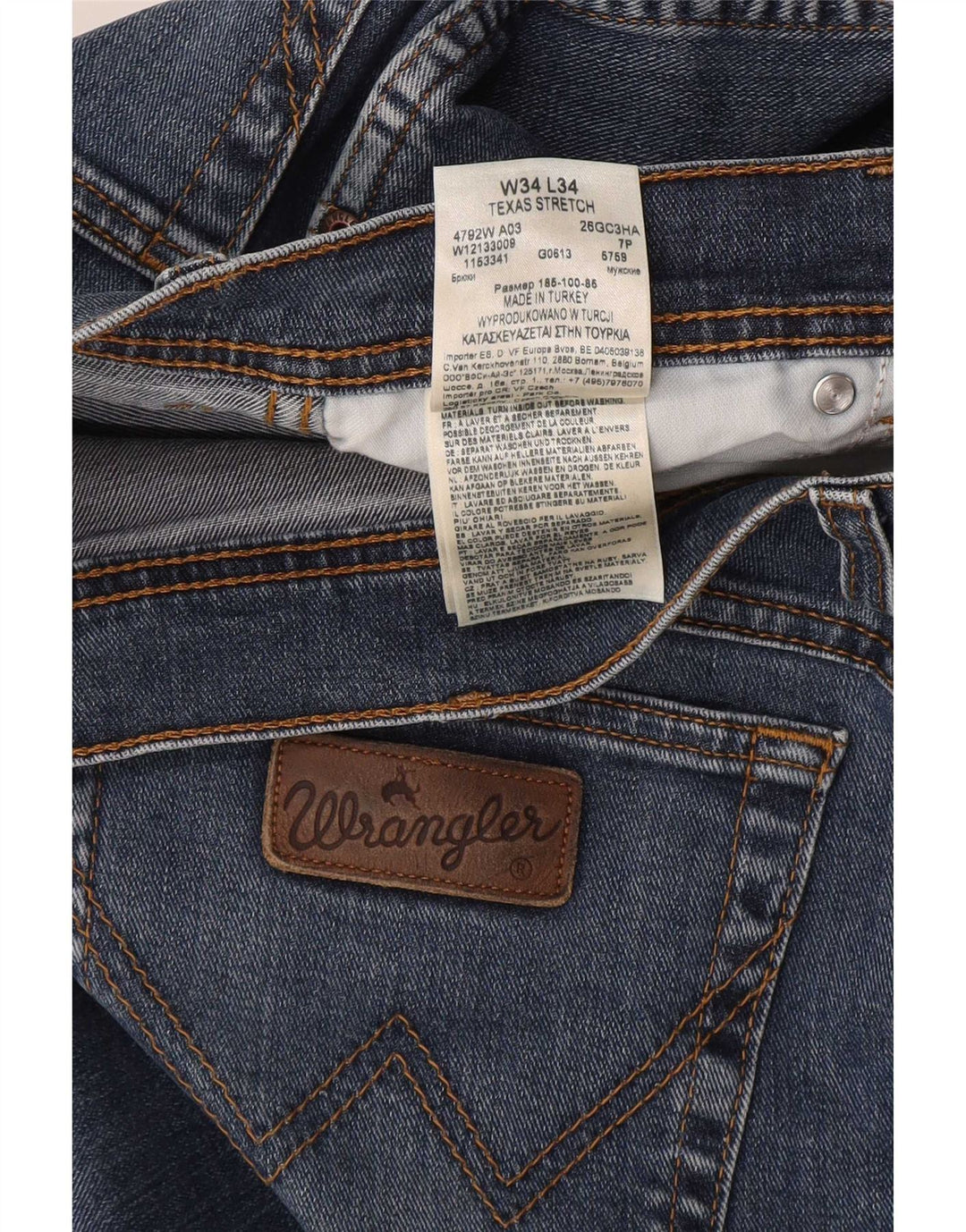 Blugi drepte stretch pentru bărbați Wrangler Texas W34 L34 Bumbac albastru