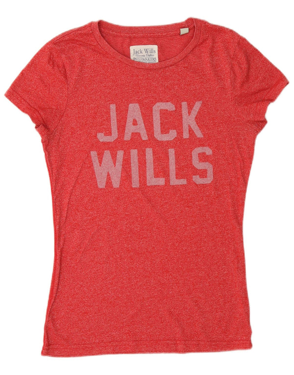 Tricou cu grafic Jack Wills pentru femei Top UK 10 Small Red Bumbac