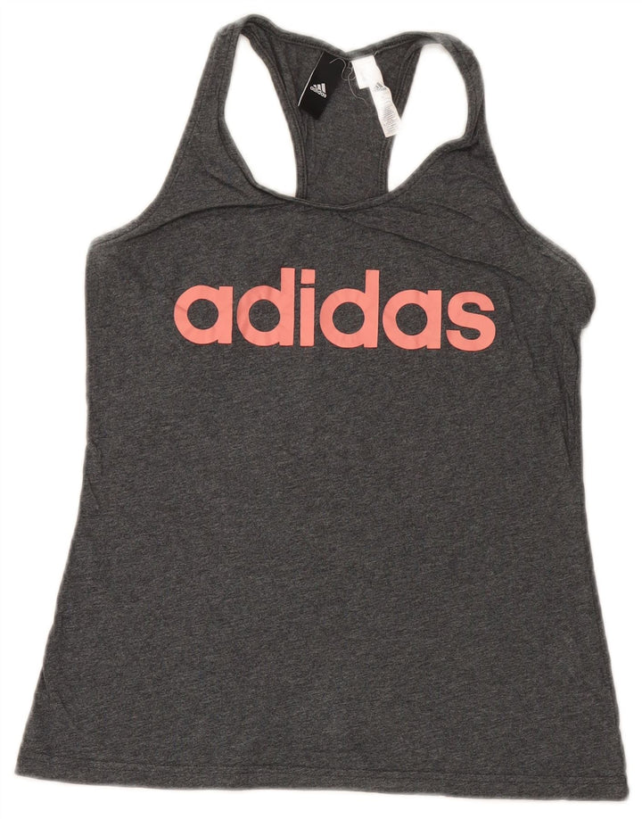Vesta grafică pentru femei Adidas UK 12, bumbac gri mediu
