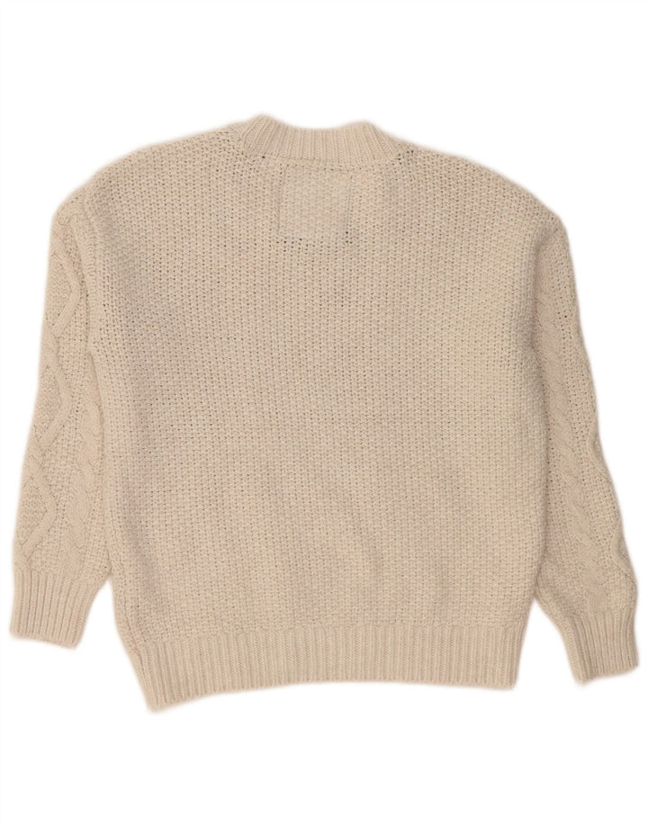 Pulover supradimensionat pentru femei Superdry cu decolteu triplu UK 12 Medium Off White