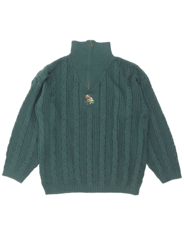 Pulover vintage pentru bărbați cu fermoar și gât UK 38/40 Poliacrilic verde mediu