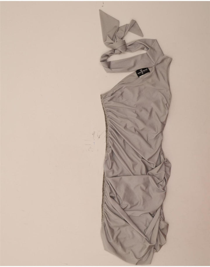 Rochie vintage pentru femei cu un umăr UK 12 Poliamidă argintie medie