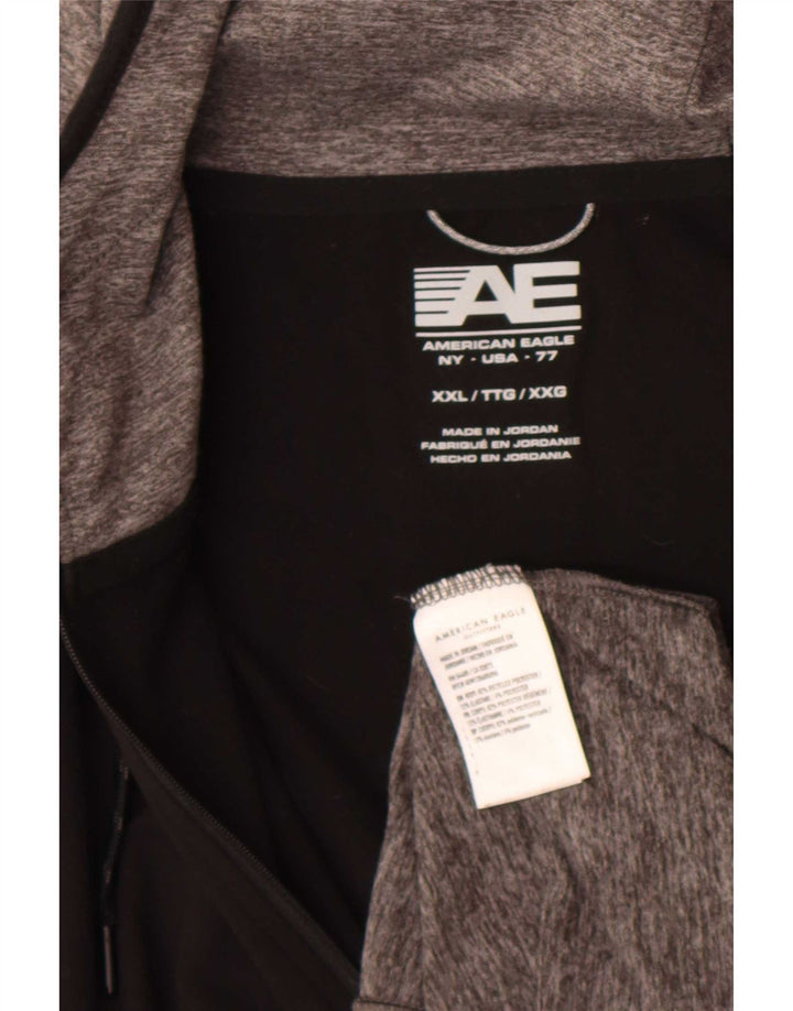 American Eagle Pulover cu capotă cu fermoar grafic pentru bărbați, 2XL, gri, bloc de culoare