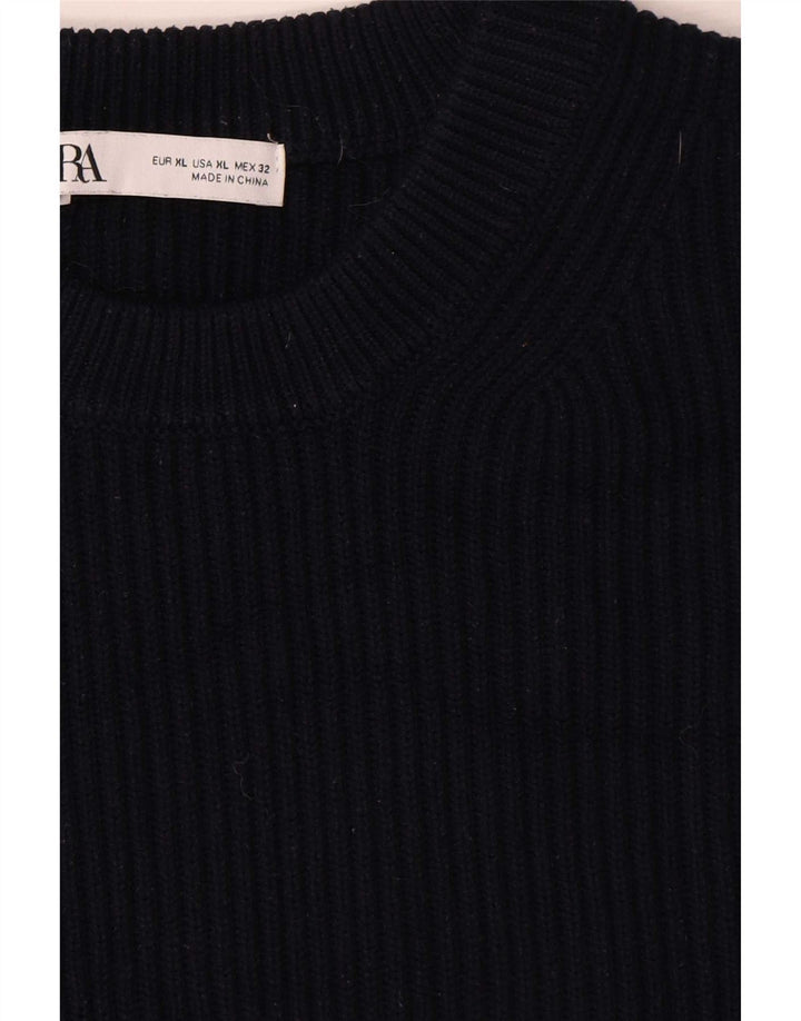 Pulover supradimensionat pentru femei Zara, cu gâtul turn, UK 18 XL, poliester bleumarin