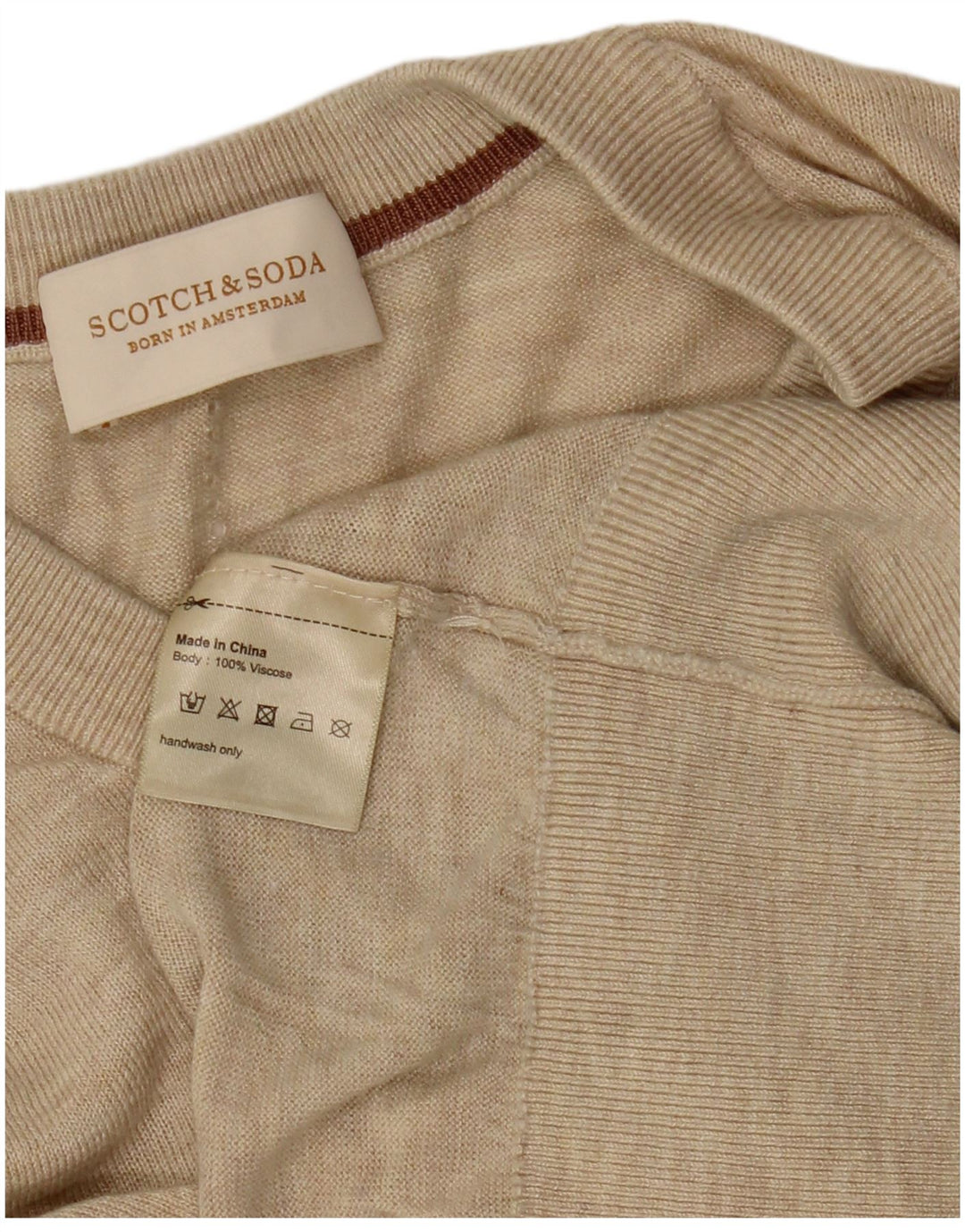 Pulover cu decolteu în V pentru femei SCOTCH & SODA UK 14 Medium Bej Viscoză