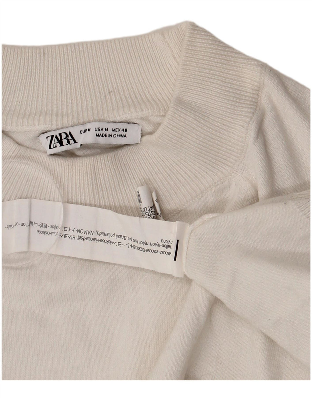 Pulover pentru bărbați Zara, cu decolteu, viscoză, albă medie