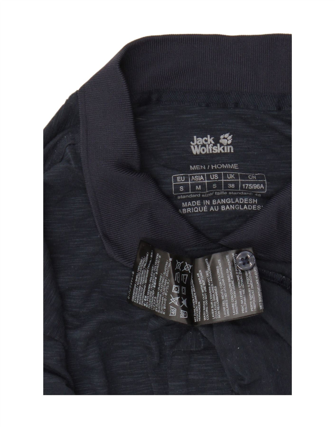 JACK WOLFSKIN Tricou polo pentru bărbați Marea Britanie 38 Poliester cu pete albastru bleumarin mic