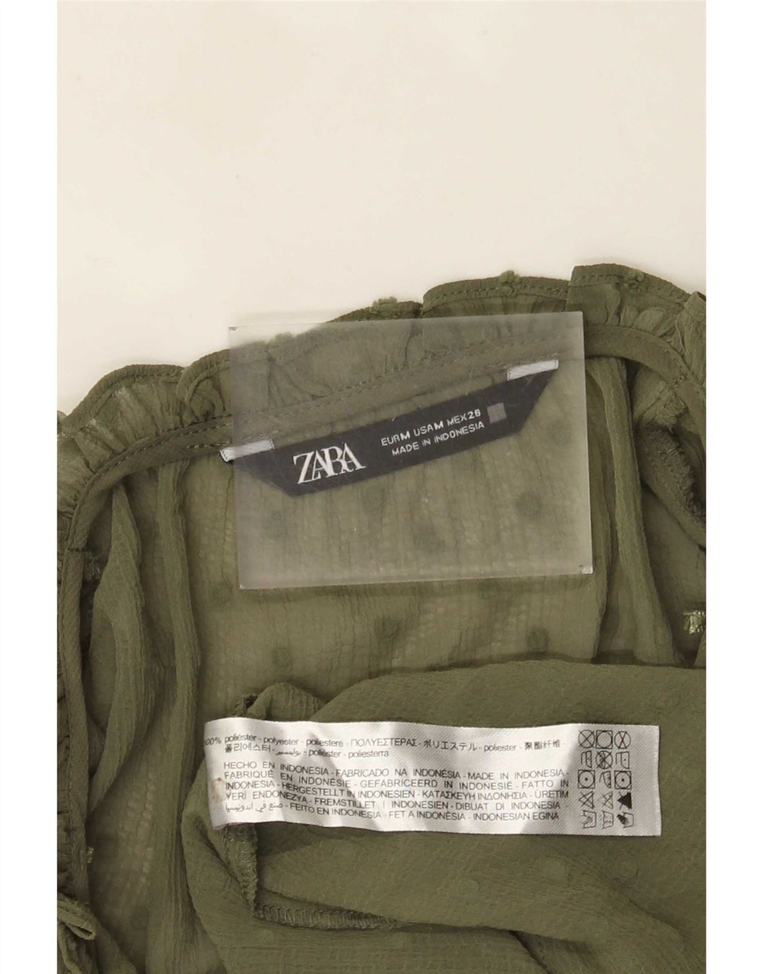 Bluză de top cu mâneci 3/4 pentru femei Zara UK 14 Medium Kaki Spotted