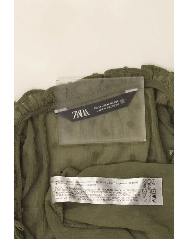Bluză de top cu mâneci 3/4 pentru femei Zara UK 14 Medium Kaki Spotted