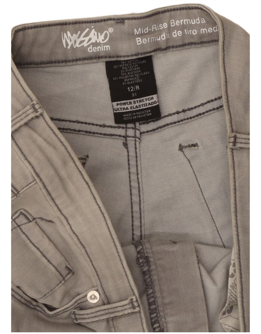 Pantaloni scurți din denim cu talie medie Mossimo pentru femei Power Stretch US 12 Large W31 Gri