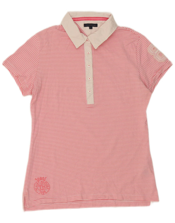 Tricou polo cu grafic rugby Tommy Hilfiger pentru femei UK 14, mare, roz, cu dungi